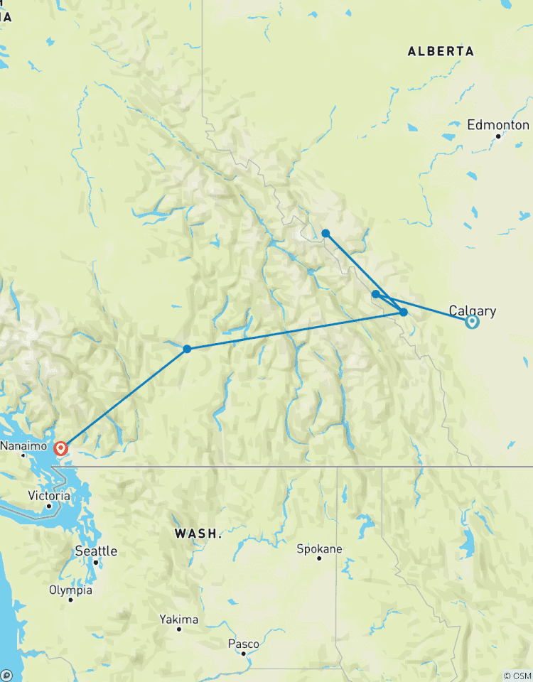 Circuito Rocosas Canadienses con Rocky Mountaineer en dirección oeste (Calgary, AB a Vancouver, BC)