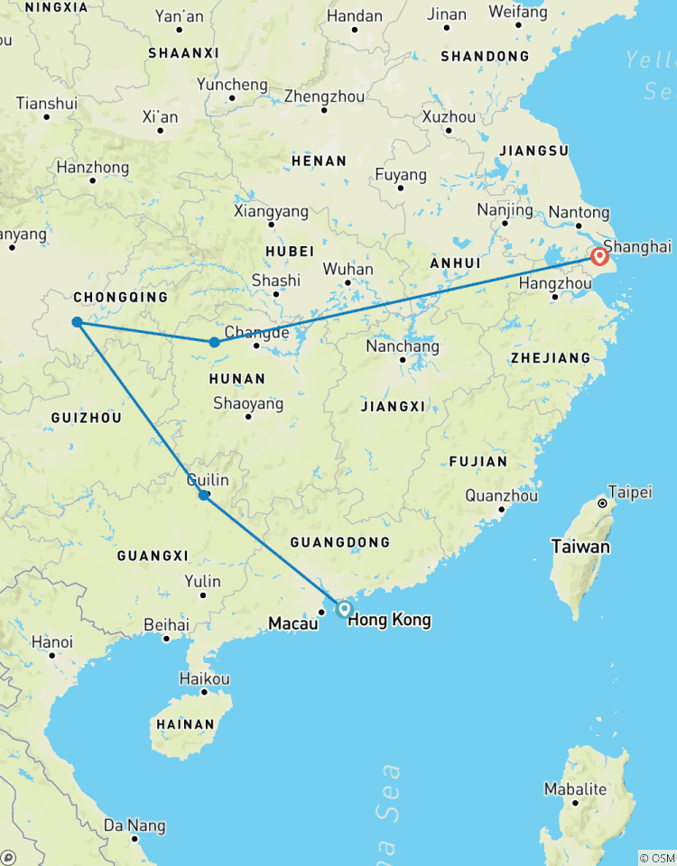 Circuit privé de 10 jours de Hong Kong à Guilin-Chongqing-Zhangjiajie-Shanghai circuit