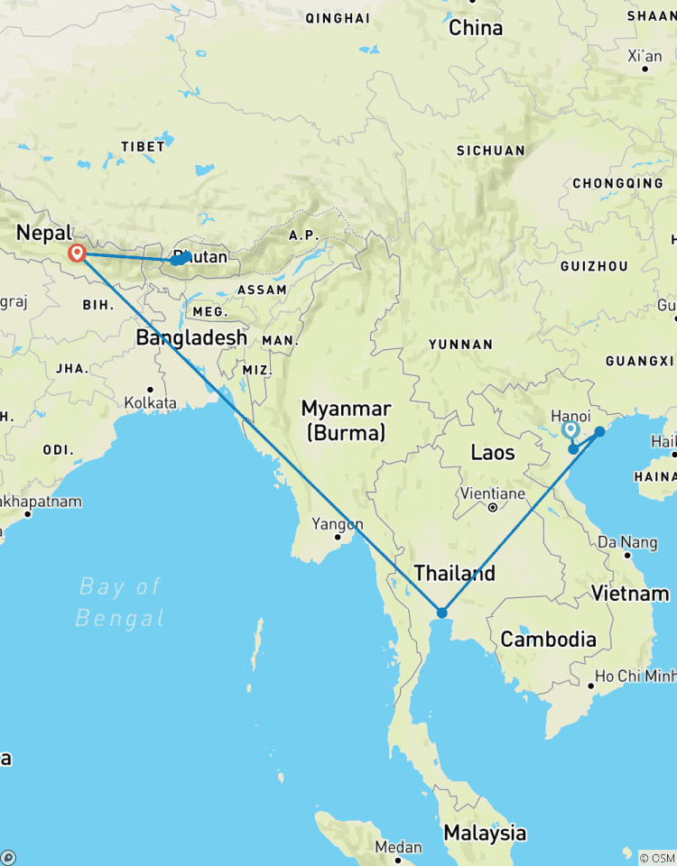 Treasures of Vietnam, Thailand, Nepal and Bhutan in 16 days Tour