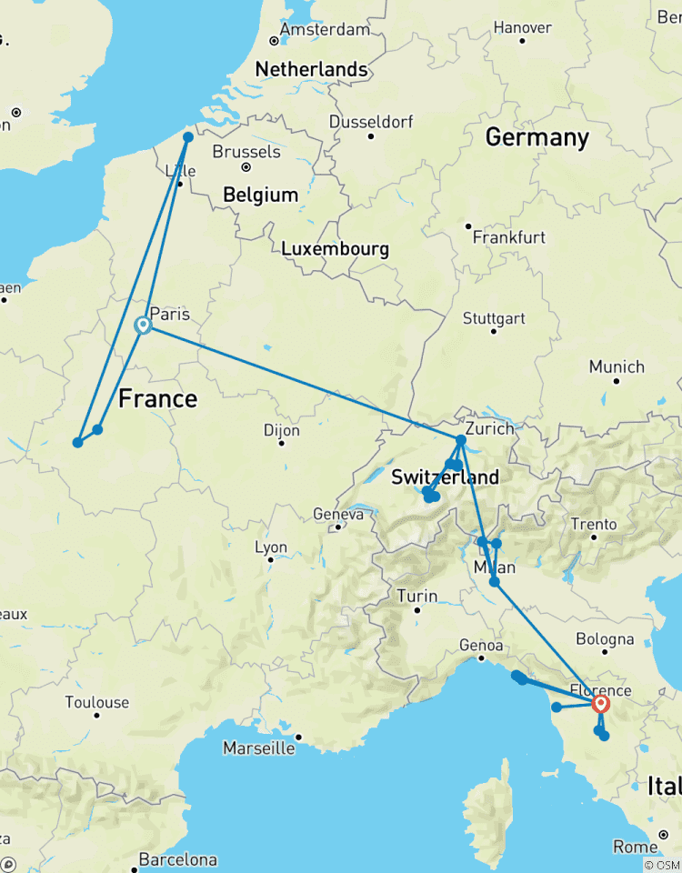 14-Day Tour: Paris, Zurich, Milan & Florence Discovery Tour