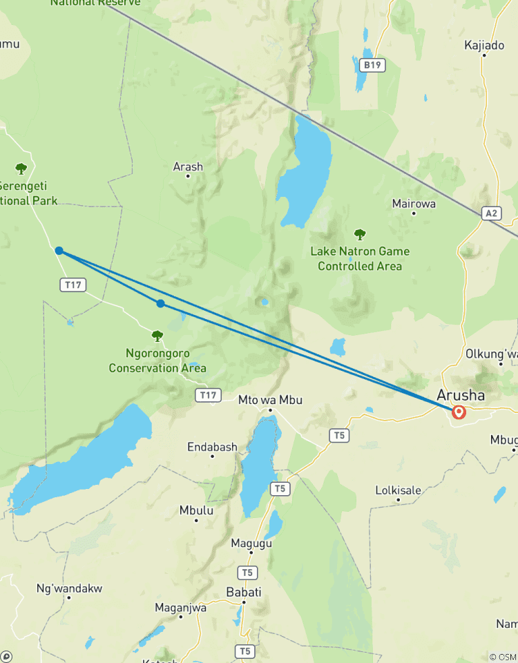 Circuito Safari de lujo de 6 días por el Serengeti y el Ngorongoro (en avión)