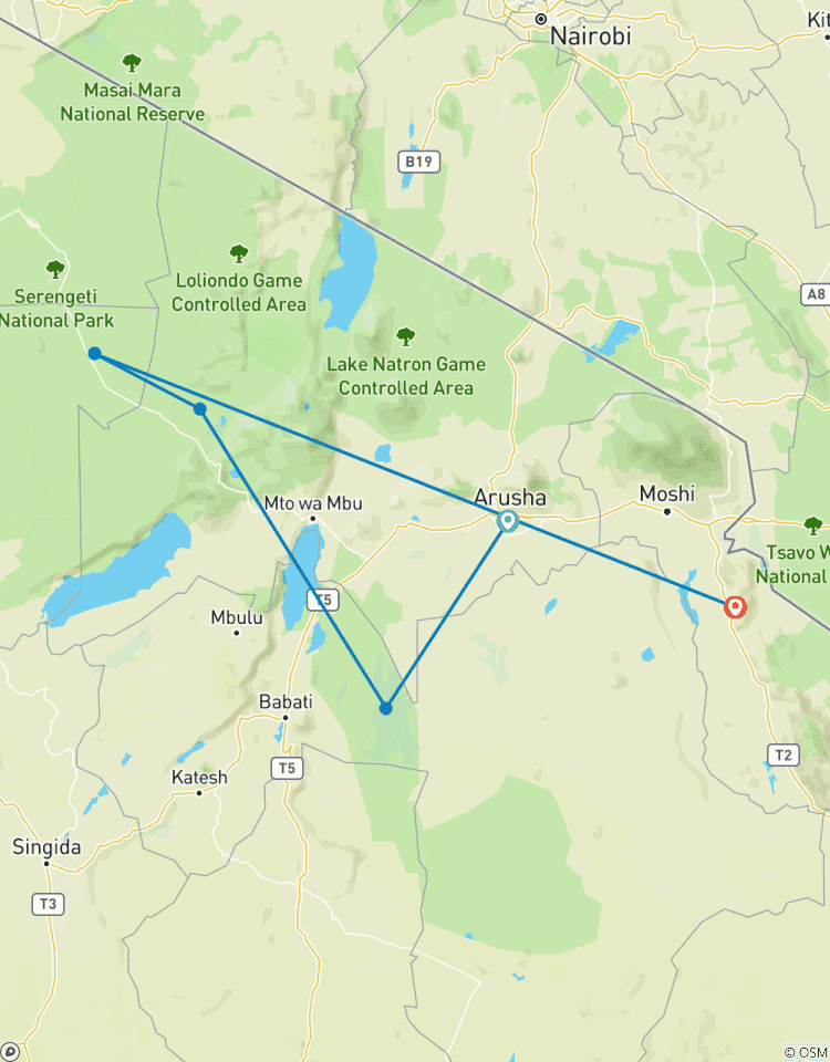 Safari privé de 7 jours au Tarangire, au Ngorongoro et au Serengeti circuit