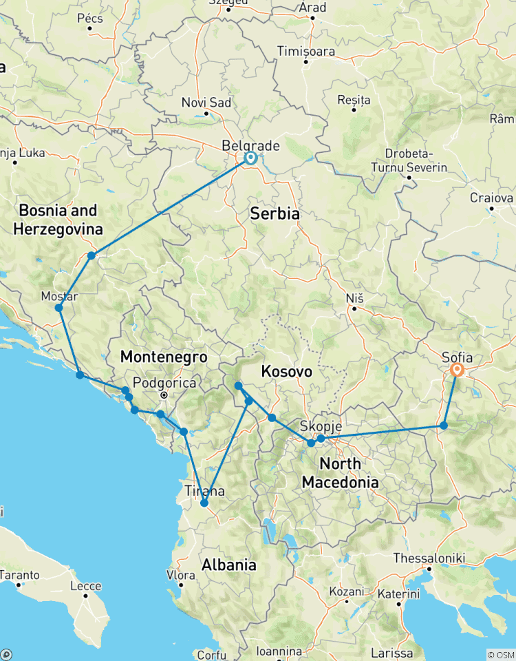 Balkan Odyssey: 8 landen in 12 dagen - Servië, Bosnië & Herzegovina, Kroatië, Montenegro, Kosovo, Albanië, Noord-Macedonië & Bulgarije-rondreis