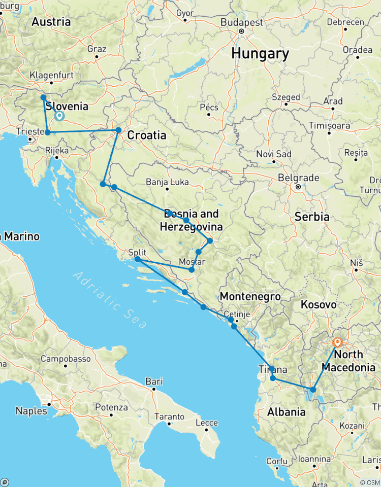 Circuito 15 Días por los Balcanes -Eslovenia Croacia Bosnia Montenegro Albania N. Macedonia