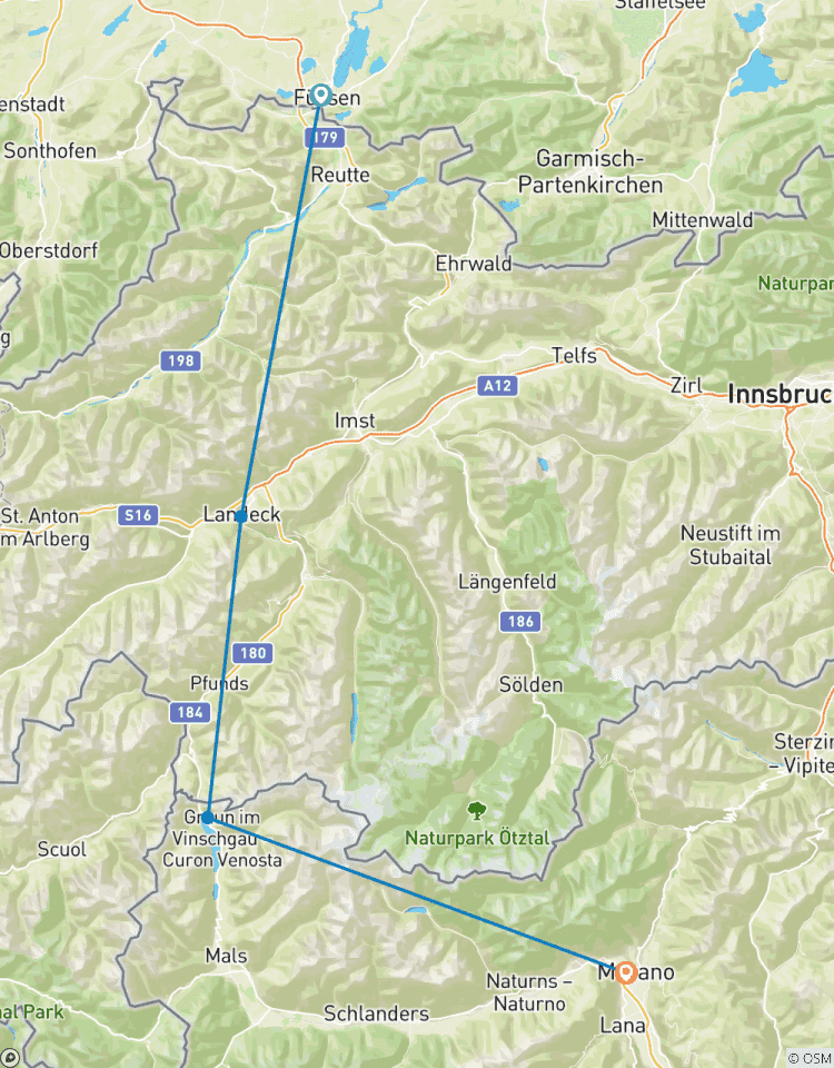 Via Claudia Augusta Alpenüberquerung von FÜSSEN nach MERAN – sportlich (5 Tage) Rundreise