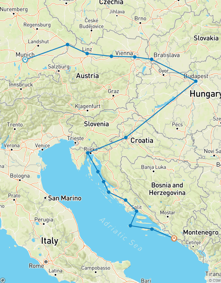 Joyaux de l\'Adriatique et du Danube Munich à Dubrovnik 2027 (16 jours) (2027) circuit