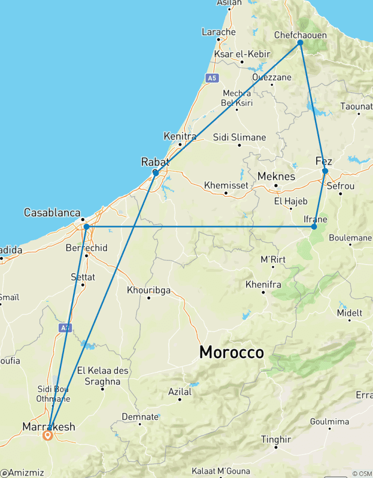 Au départ de Marrakech : Visite privée de 3 jours des villes impériales et de Chefchaouen (Hôtels 4 étoiles) circuit