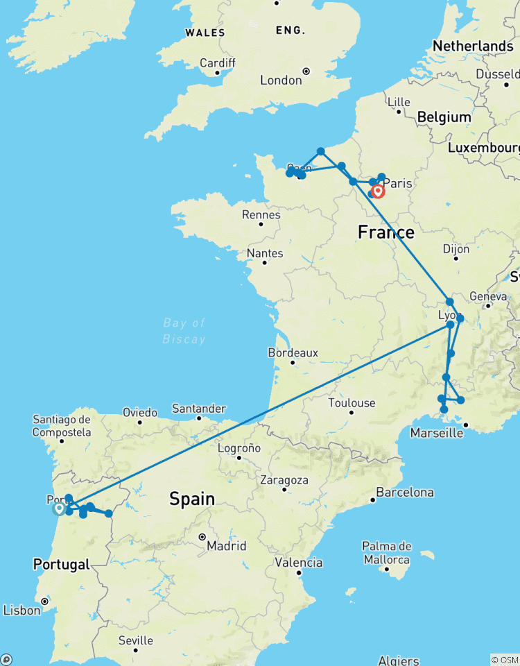 Rencontre France-Portugal 2027 - 31 jours (from Porto to Paris) circuit