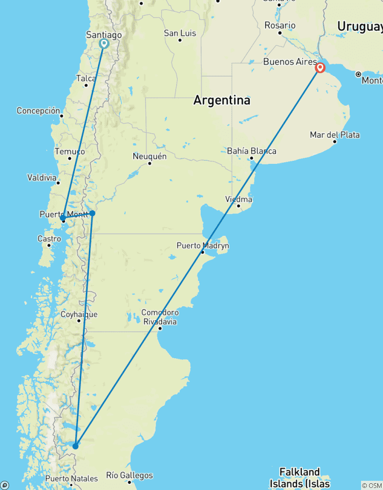 Entre lacs, glaciers et grandes villes : De Santiago à Buenos Aires circuit
