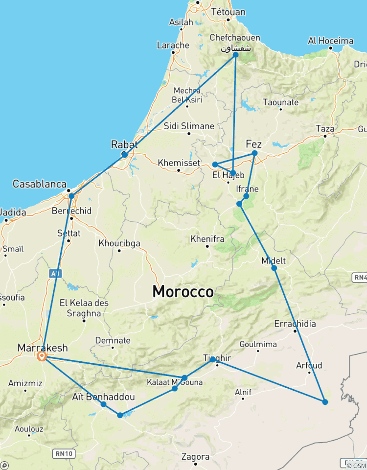 Circuito Circuito de 9 días por el auténtico Marruecos desde Marrakech pasando por el Sáhara, Fez y Chefchaouen