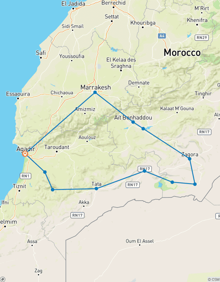 6 Days Desert Tour from Agadir to Erg Chegaga via Marrakech Tour