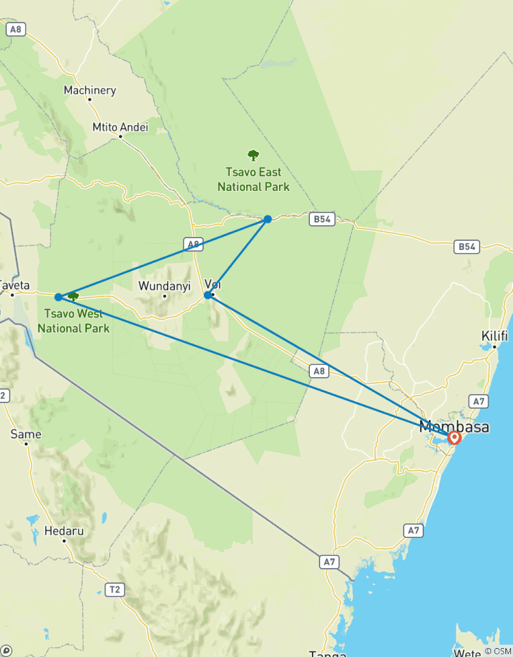 3 Tage Safari Tsavo Ost und Tsavo West von Kenia Küste Strände Rundreise