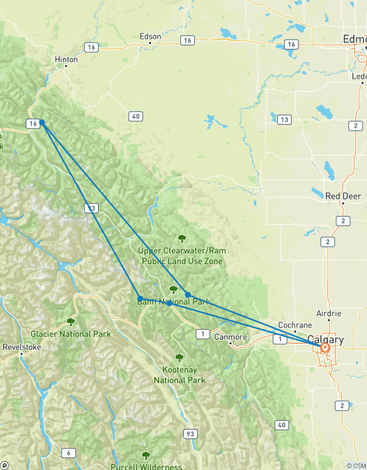 Circuit de 5 jours dans les Rocheuses canadiennes avec visite des parcs nationaux de Banff, Jasper et Yoho circuit