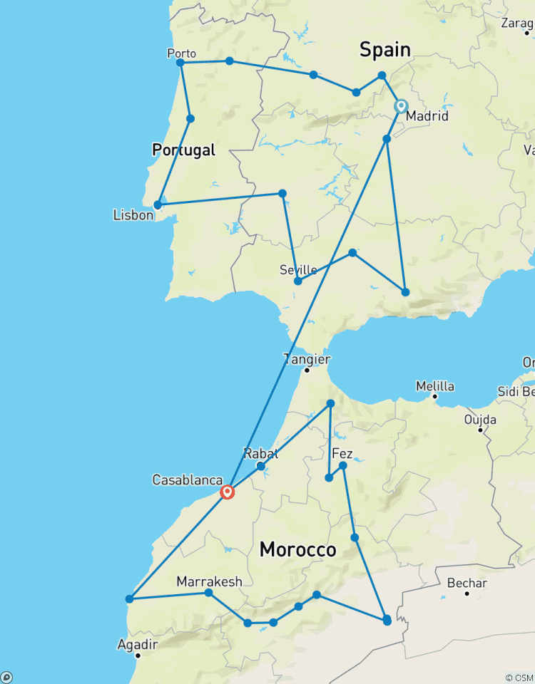 Circuit en petit groupe de 27 jours pour l\'Espagne, le Portugal et le Maroc circuit