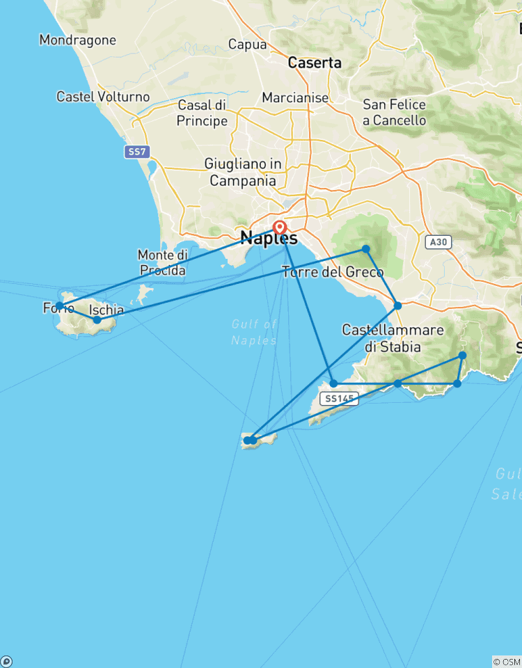 Circuito Viaje por la Costa y las Islas: Sorrento, Costa Amalfitana, Capri, Pompeya e Ischia