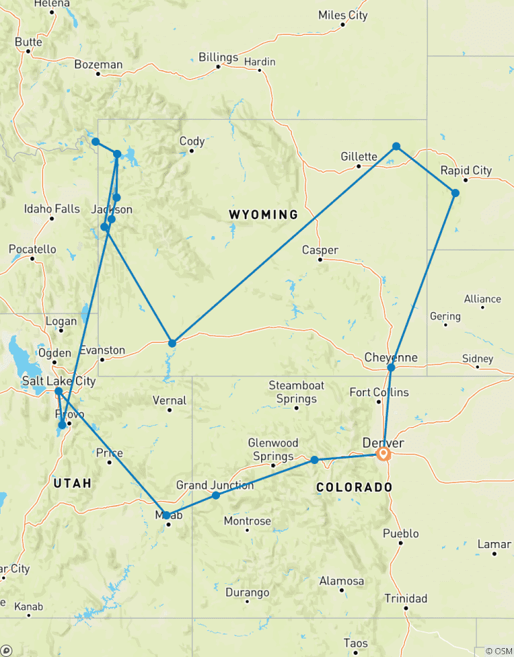 Circuito Excursión de 7 días a Denver, Caballo Loco, Monte Rushmore, Parque Nacional de Yellowstone, Parque Nacional de Grand Teton y Salt Lake City (Bilingüe: inglés+chino)