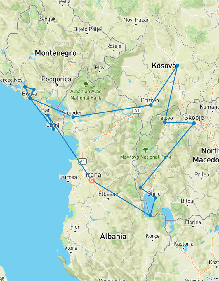 Circuito Tour de Montenegro, Kosovo y Macedonia del Norte en 6 días