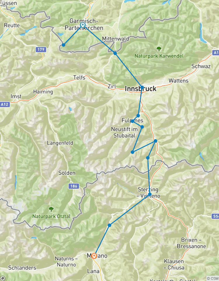 Alpine crossing Garmisch - Meran on a direct route with hotel comfort Tour