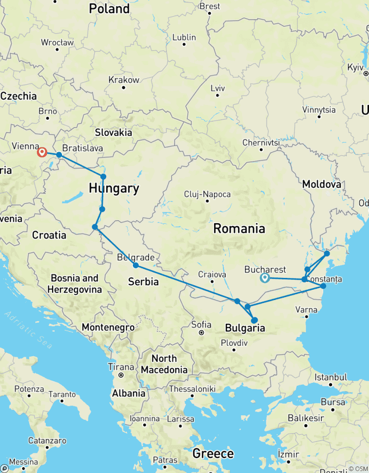 1.200 Miles on the Beautiful Blue Danube (Bucharest - Vienna) (16 destinations) Tour