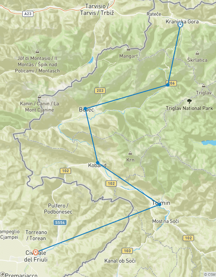 Alpe-Adria-Weg: Kranjska Gora - Cividale Rundreise