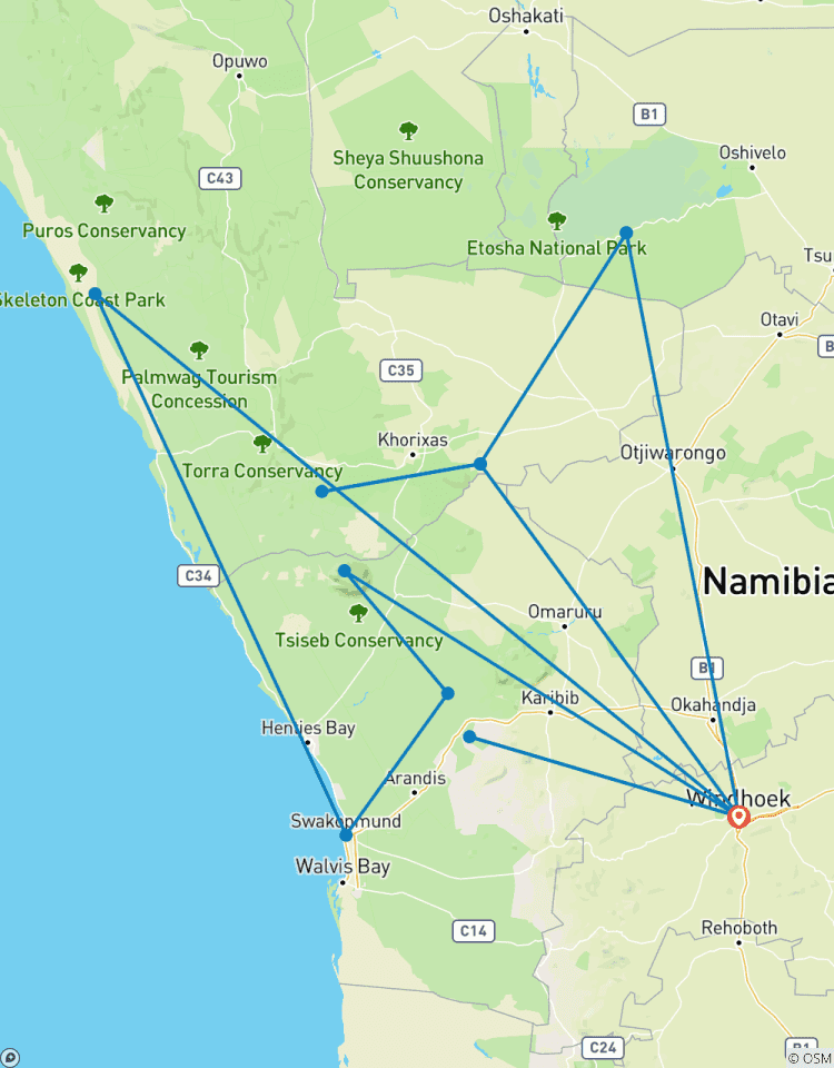 16 TAGE LANDSCHAFTLICH REIZVOLLES NAMIBIA - DARAMALAND, ETOSHA, SWAKOPMUND SAFARI Rundreise