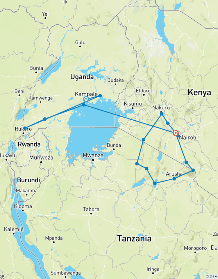 20 Tage Uganda, Kenia, Tansania Wildlife Safari. Rundreise