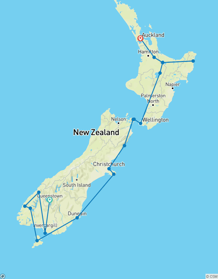Neuseeländische Küstenexpedition mit Stadtansichten zu geothermischen Edelsteinen Queenstown → Auckland (2028) Rundreise