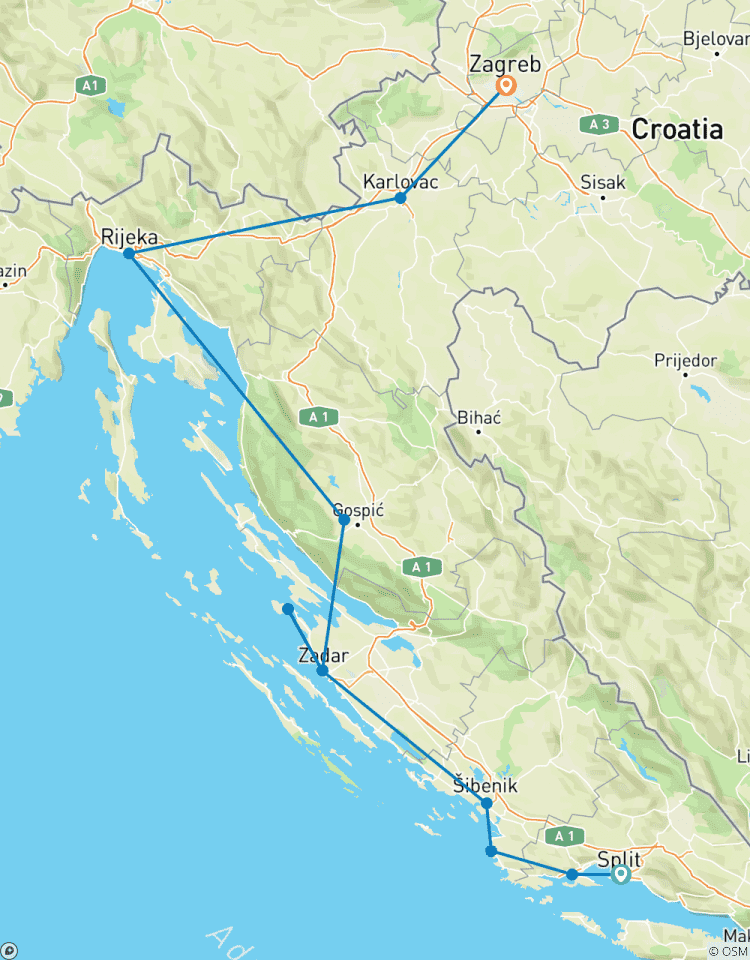 Von Split nach Zagreb: Mittel- und Norddalmatien: 7-tägige Tour. Erstklassige Ziele an der Adriaküste! Zadar, Sibenik, Trogir und mehr! UNESCO-Stätten und alte Festungsstädte. Jede Menge Natur, Geschichte, venezianische Architektur und atemberaubend… Rundreise