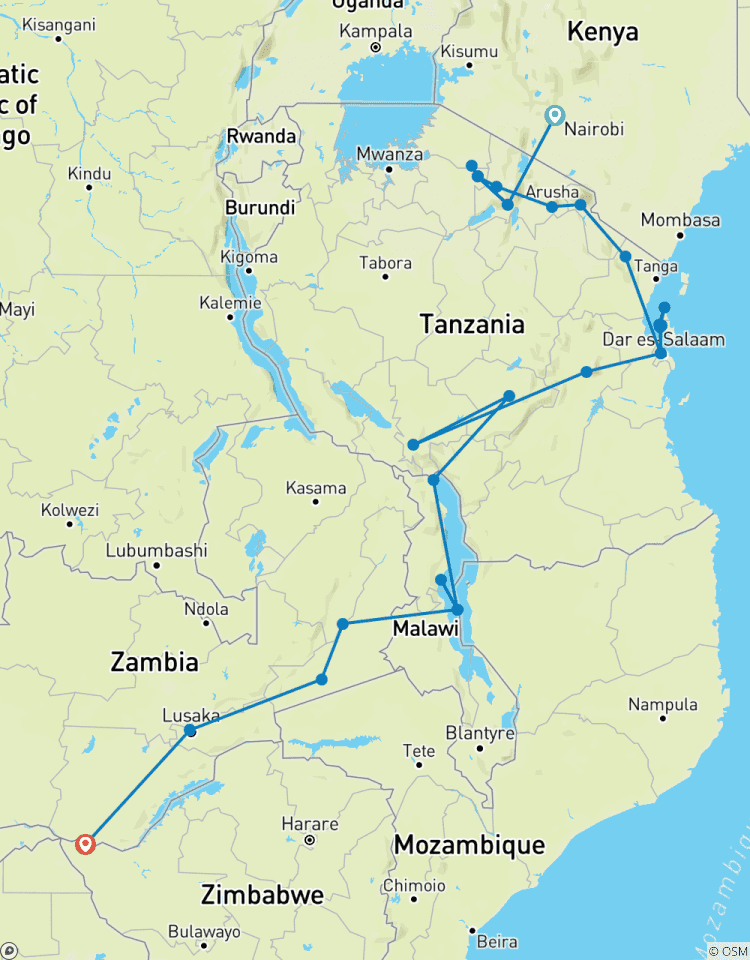 Nairobi To Victoria Falls 22 Days Overlanding Tour