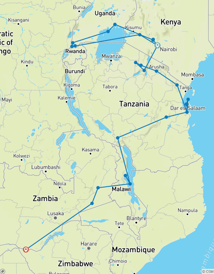 Nairobi to Victoria Falls 36 Days Camping Tour