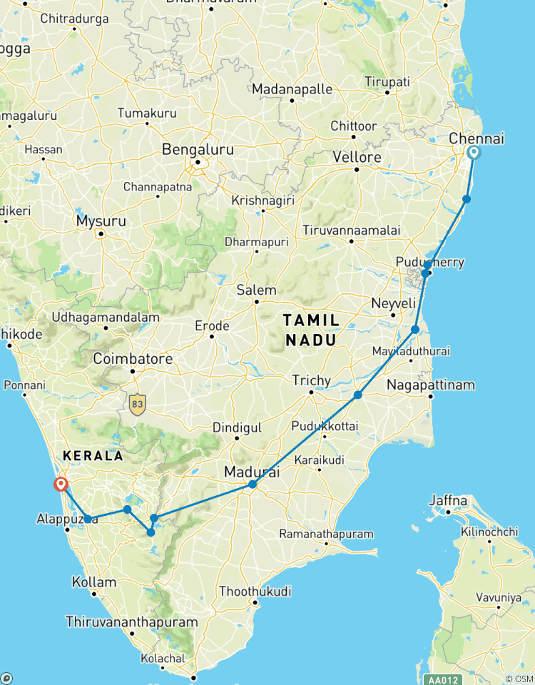Circuito Viaje de costa a costa del sur de la India