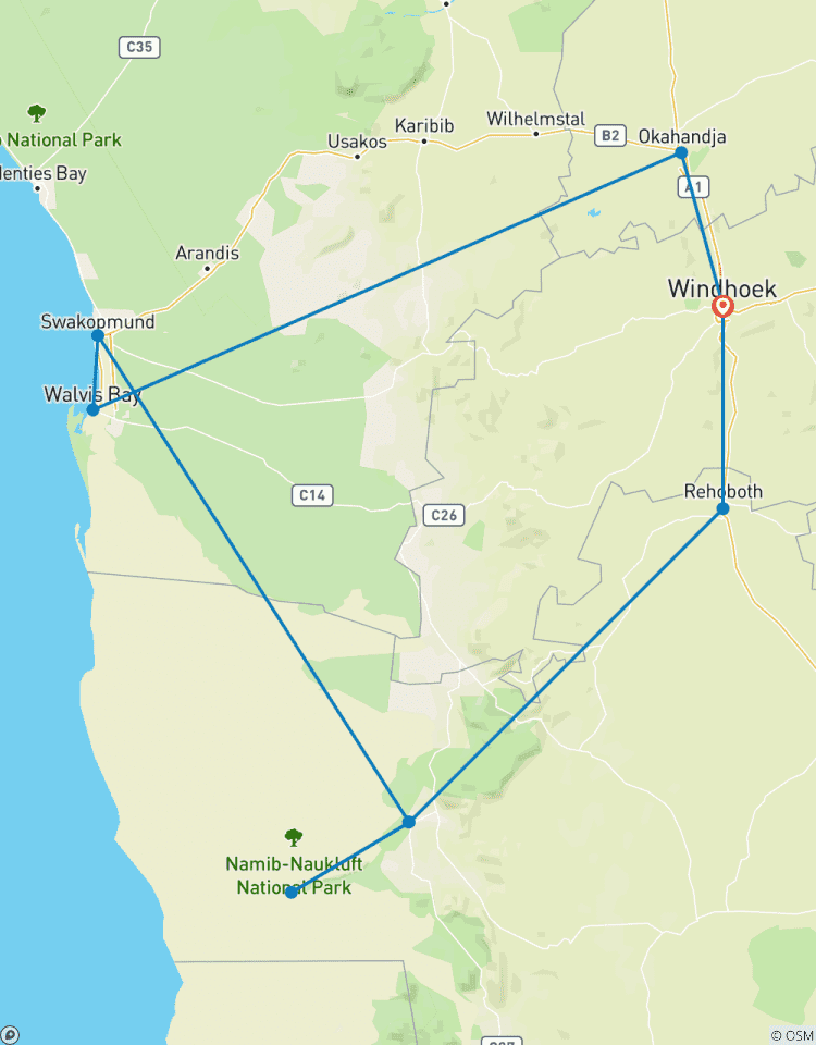 Aventure de 4 jours avec hébergement à Swakopmund et Sossusvlei circuit