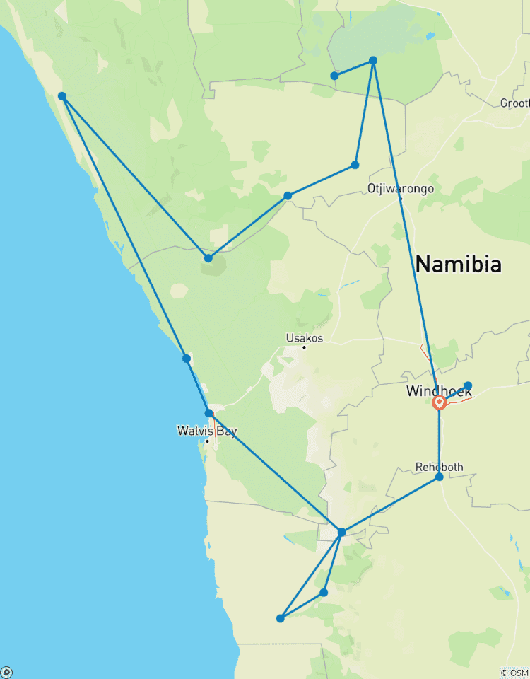 Safari de 7 jours avec hébergement en Namibie circuit