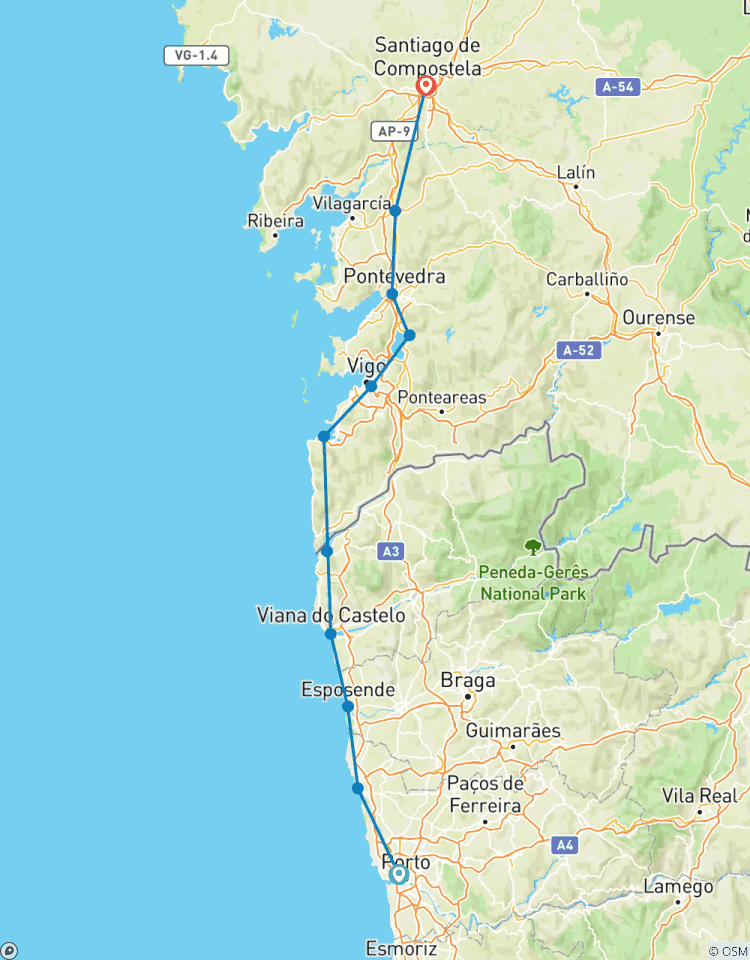Circuito Oporto a Santiago de Compostela Circuito en Bicicleta - Autoguiado