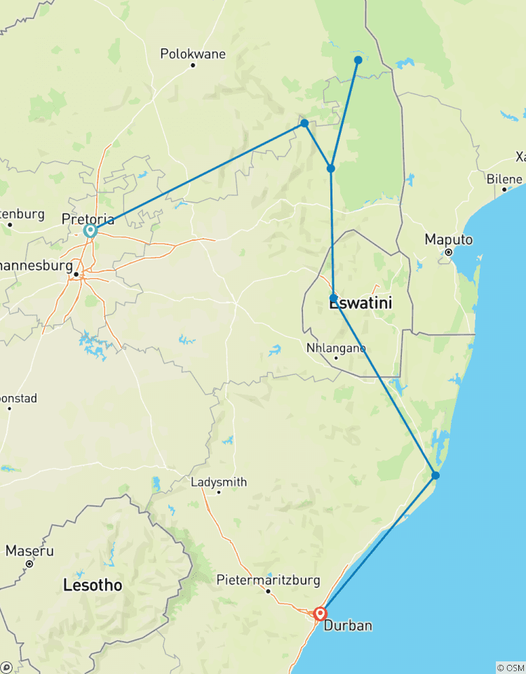 7-day Kruger, Eswatini & Durban (Camping) Tour