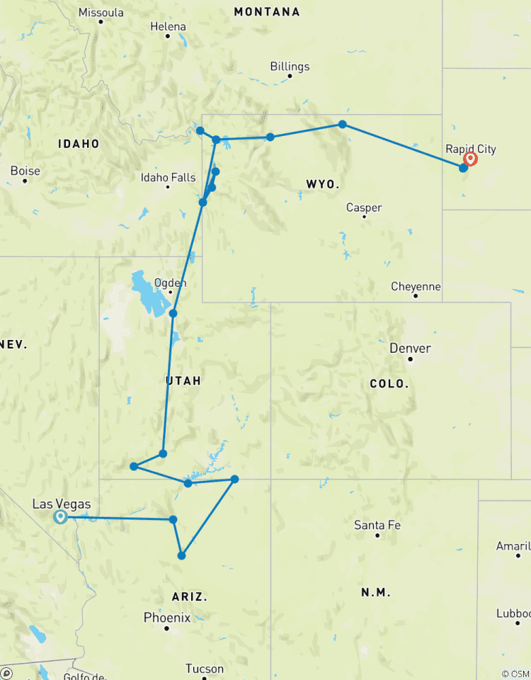 Canyons spectaculaires et parcs nationaux (Fin Rapid City) circuit