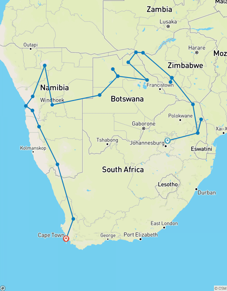 25-day Kruger & Victoria Falls to Cape Town (Accommodated) Tour