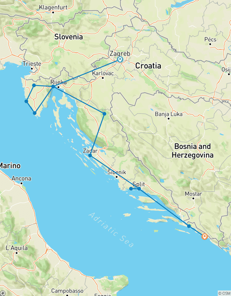 Croatian Beauties Tour - from Zagreb -9 days 8 nights Tour