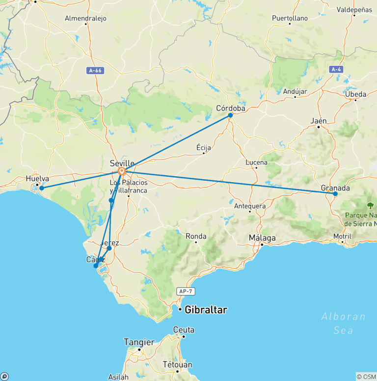 Map of Family Club - Andalusia: Traditions, Gastronomy and Flamenco (port-to-port cruise)