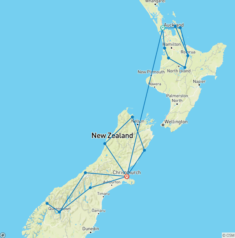 Map of New Zealand Discovery Tour