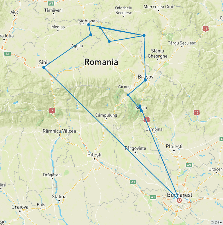 Map of Amazing Romania - Seven day private tour from Bucharest