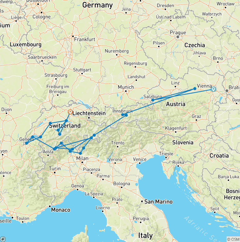 Map of Switzerland and Austria