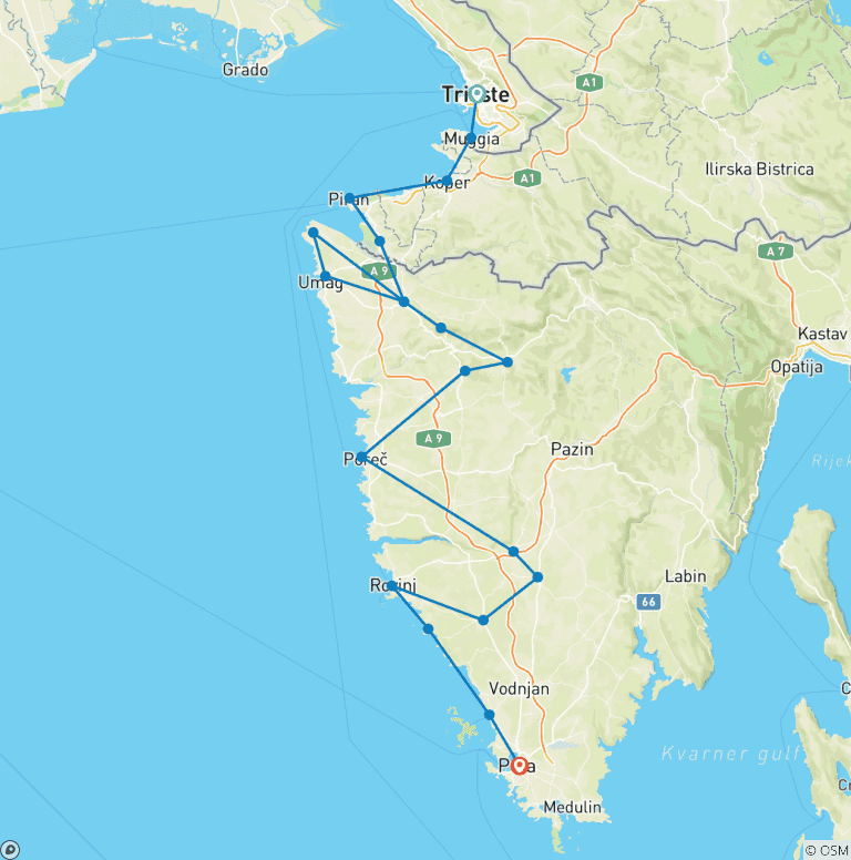 Map of Cycling from Trieste to Pula