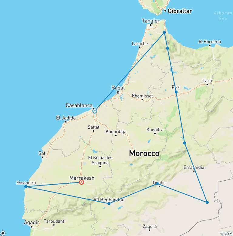 Map of Morocco Encompassed Casablanca - 14 Days