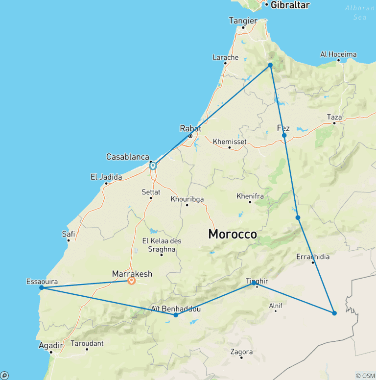 Map of Morocco Encompassed Casablanca - 14 Days