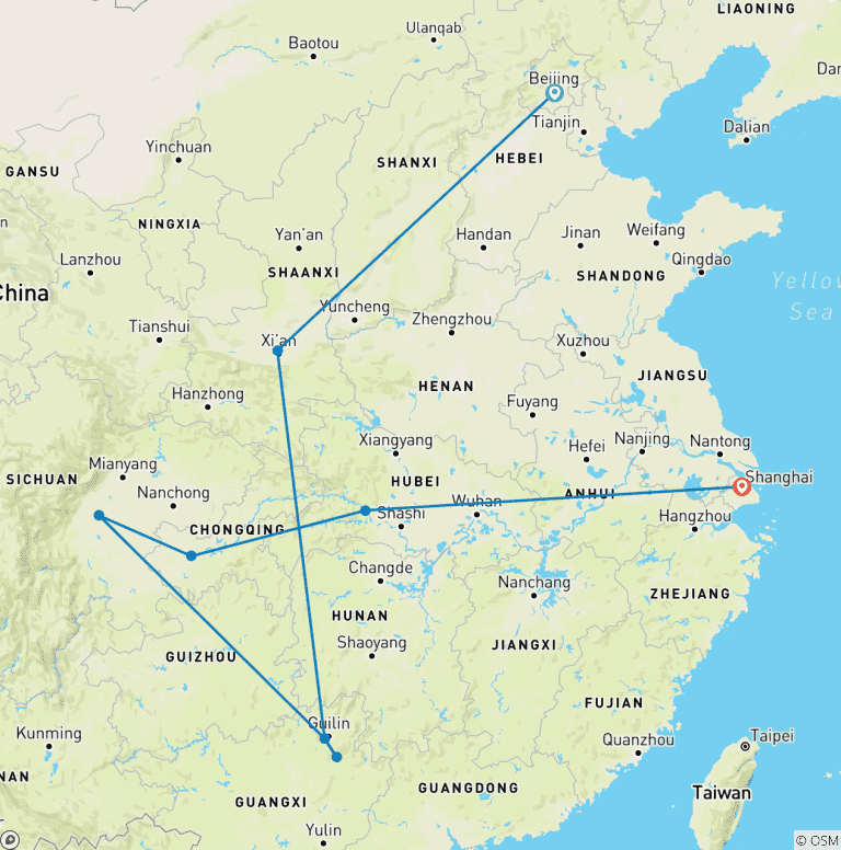 Map of Customized China Family Trip with 5-star Cruise, Daily Start & Private Guide