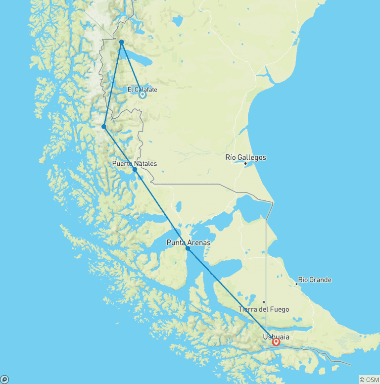 Map of Argentina & Chile: Amazing Patagonia - 13 days