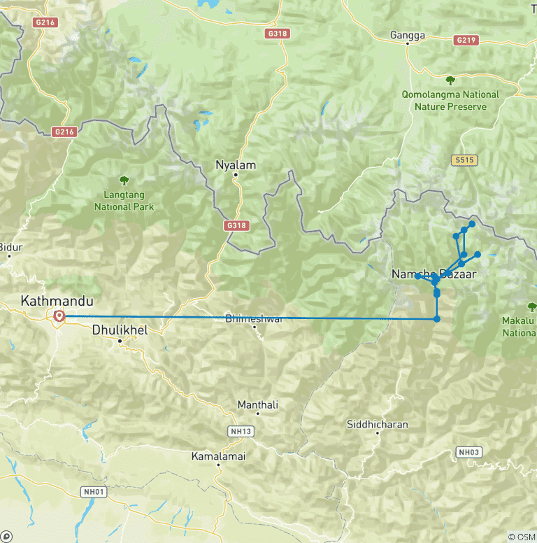 Map of Everest Base Camp & Kala Patthar Trek-14 Days