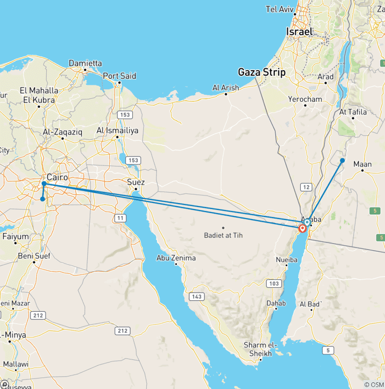 Map of Petra and Cairo from Eilat 3 days (from Eilat to Taba)