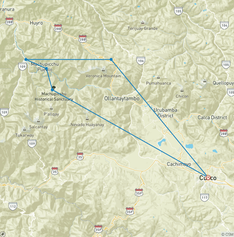 Map of Inca Jungle to Machu Picchu - 3 Days